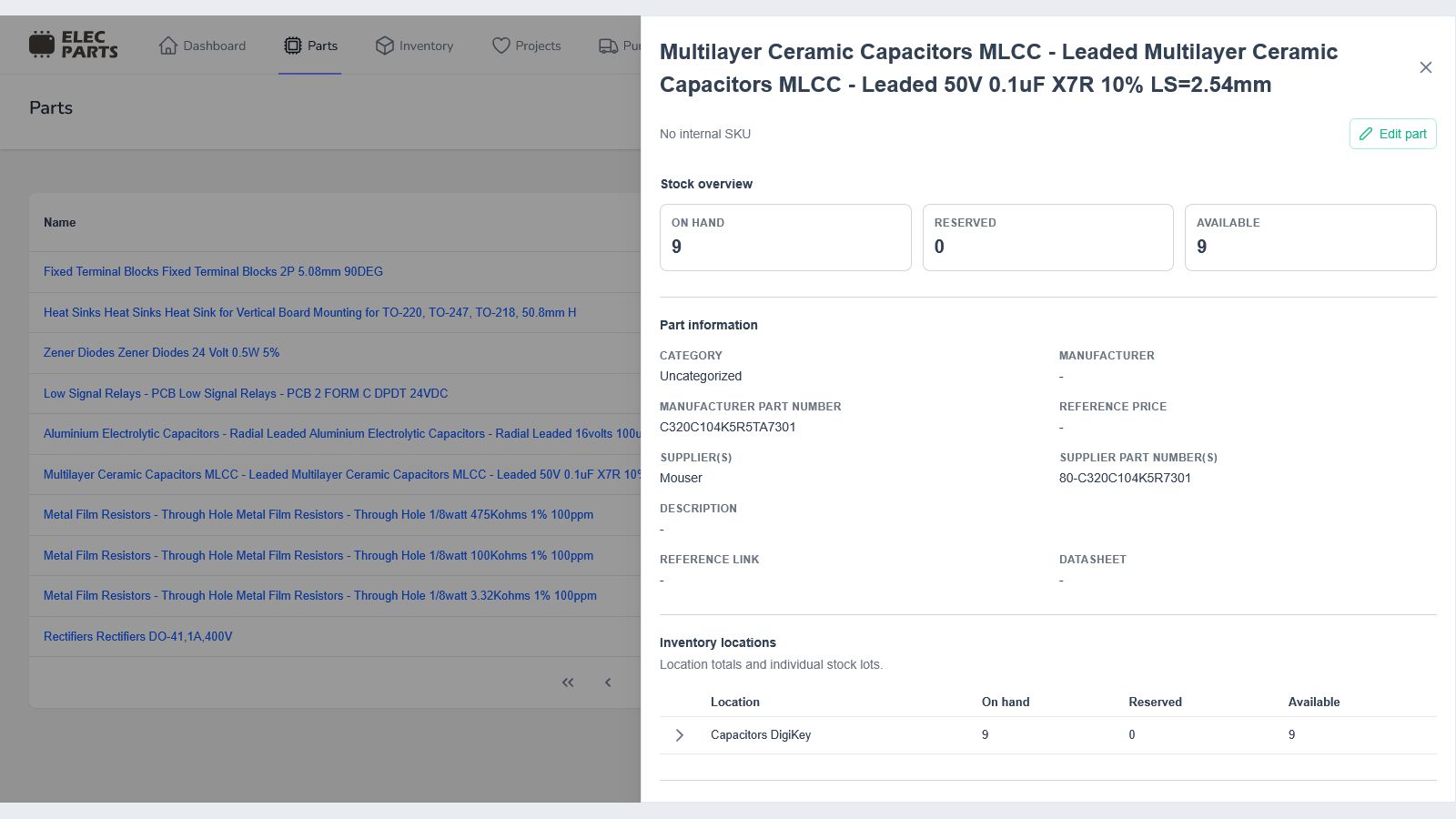 Part Details Screenshot